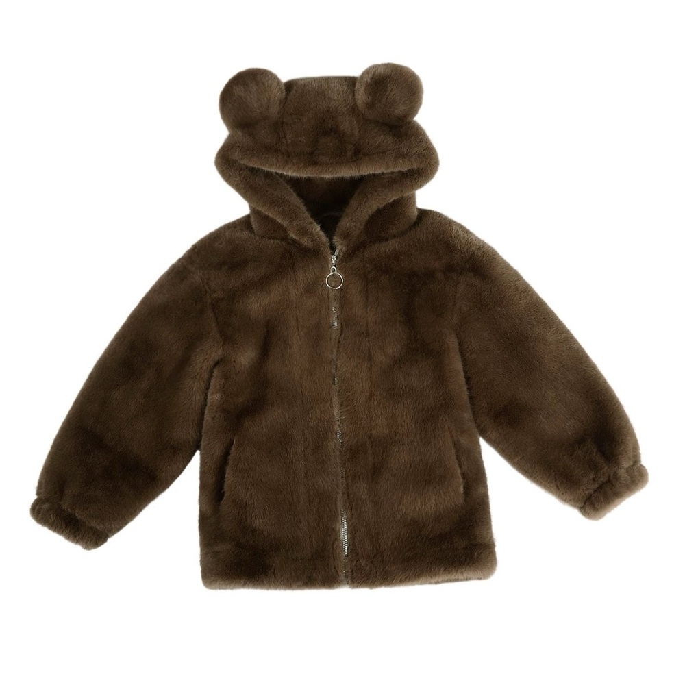 Brown Bear Hoodie for Kids faux fur